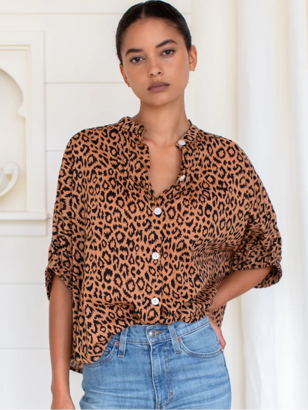 Emerson Fry India Collection Leopard Print Blouse XL
